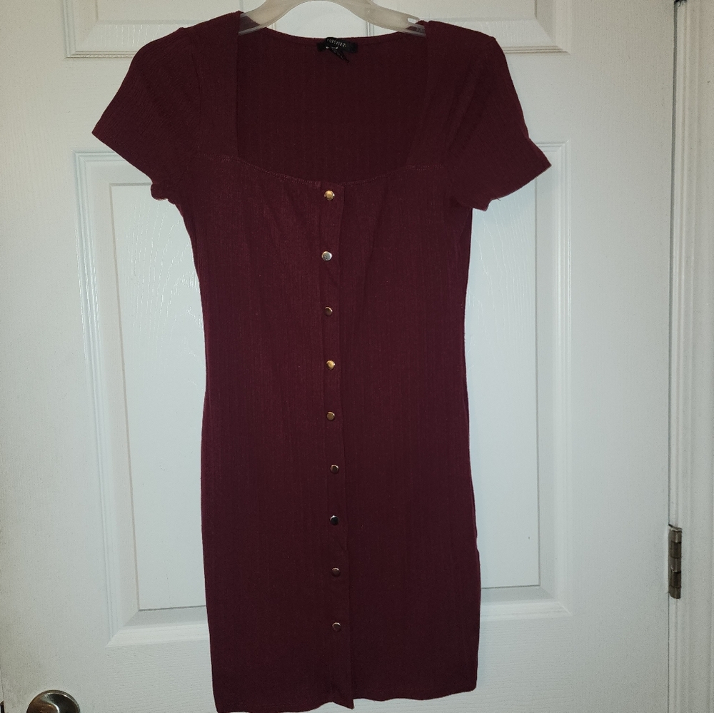 Burgundy Button-Down Dress